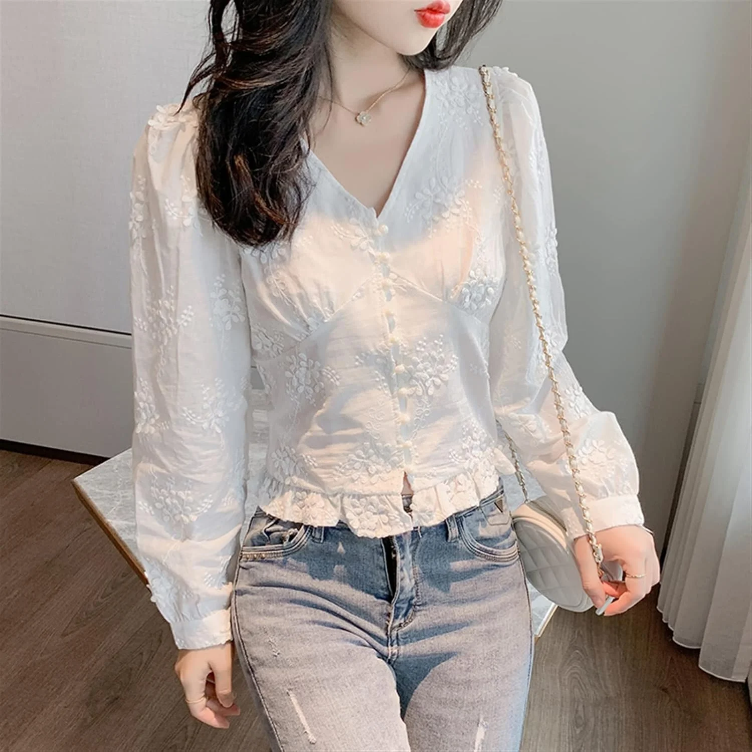 بلوز زنانه VETCS، پیراهن سفید گلدوزی شده، کمر بلند، یقه هفت کوتاه، آستین کوتاه، پیراهن توری زنانه (رنگ: سفید، سایز: L) بلوز زنانه VETCS، پیراهن سفید گلدوزی شده، کمر بلند، یقه هفت کوتاه، آستین کوتاه، پیراهن توری زنانه (رنگ: سفید، سایز: L)