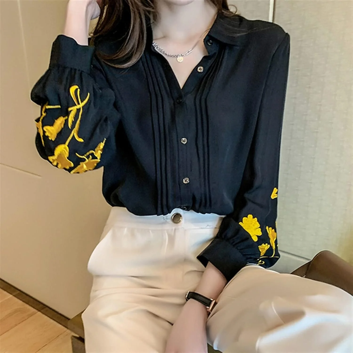 بلوز زنانه VETCS، بلوز و پیراهن گلدوزی شده زنانه، پیراهن یقه برگردان زنانه، لباس زنانه مشکی شیفون (رنگ: Hortel، سایز: M) بلوز زنانه VETCS، بلوز و پیراهن گلدوزی شده زنانه، پیراهن یقه برگردان زنانه، لباس زنانه مشکی شیفون (رنگ: Hortel، سایز: M)