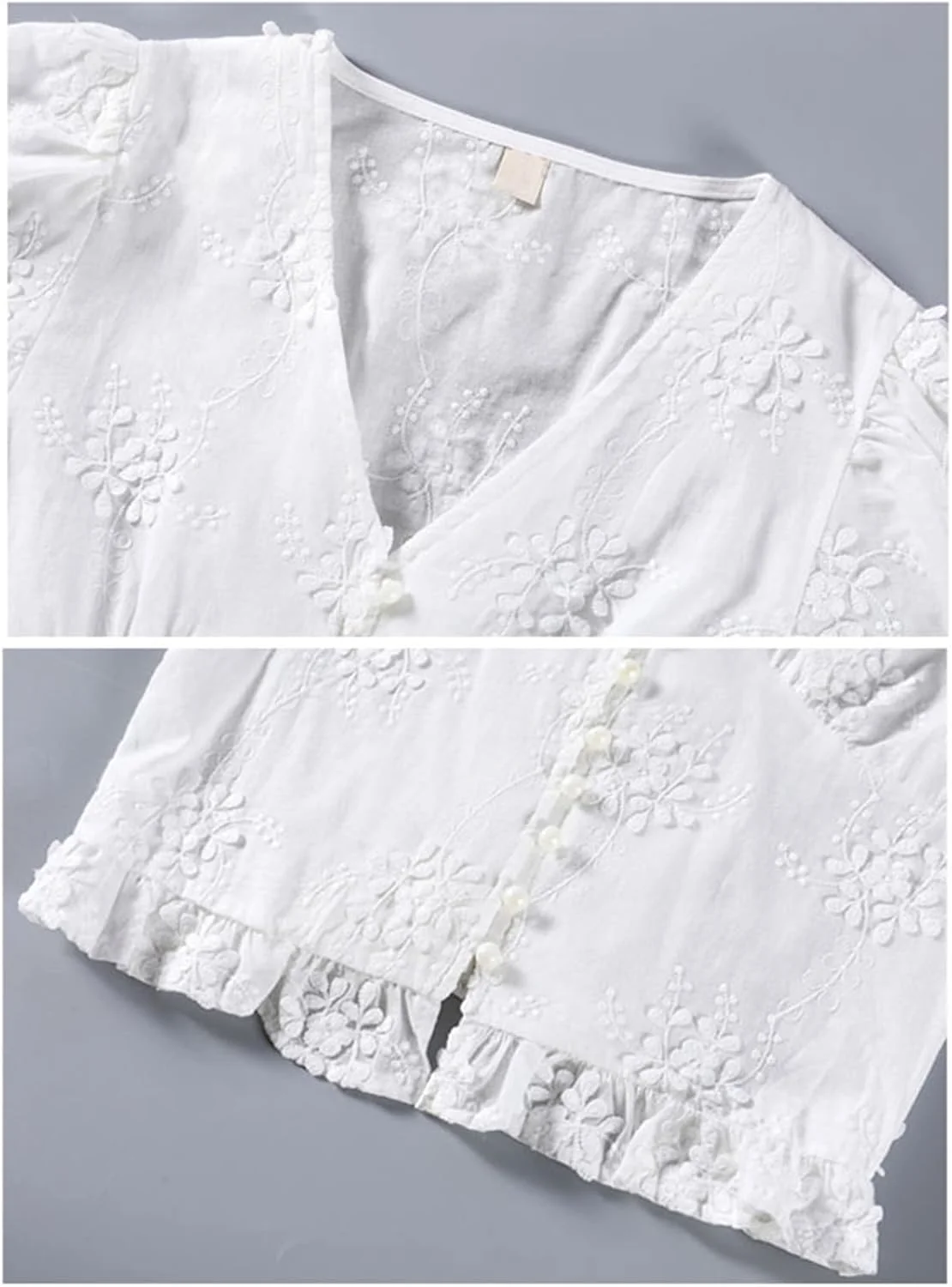 بلوز زنانه VETCS، پیراهن سفید گلدوزی شده، کمر بلند، یقه هفت کوتاه، آستین کوتاه، پیراهن توری زنانه (رنگ: سفید، سایز: L) بلوز زنانه VETCS، پیراهن سفید گلدوزی شده، کمر بلند، یقه هفت کوتاه، آستین کوتاه، پیراهن توری زنانه (رنگ: سفید، سایز: L)