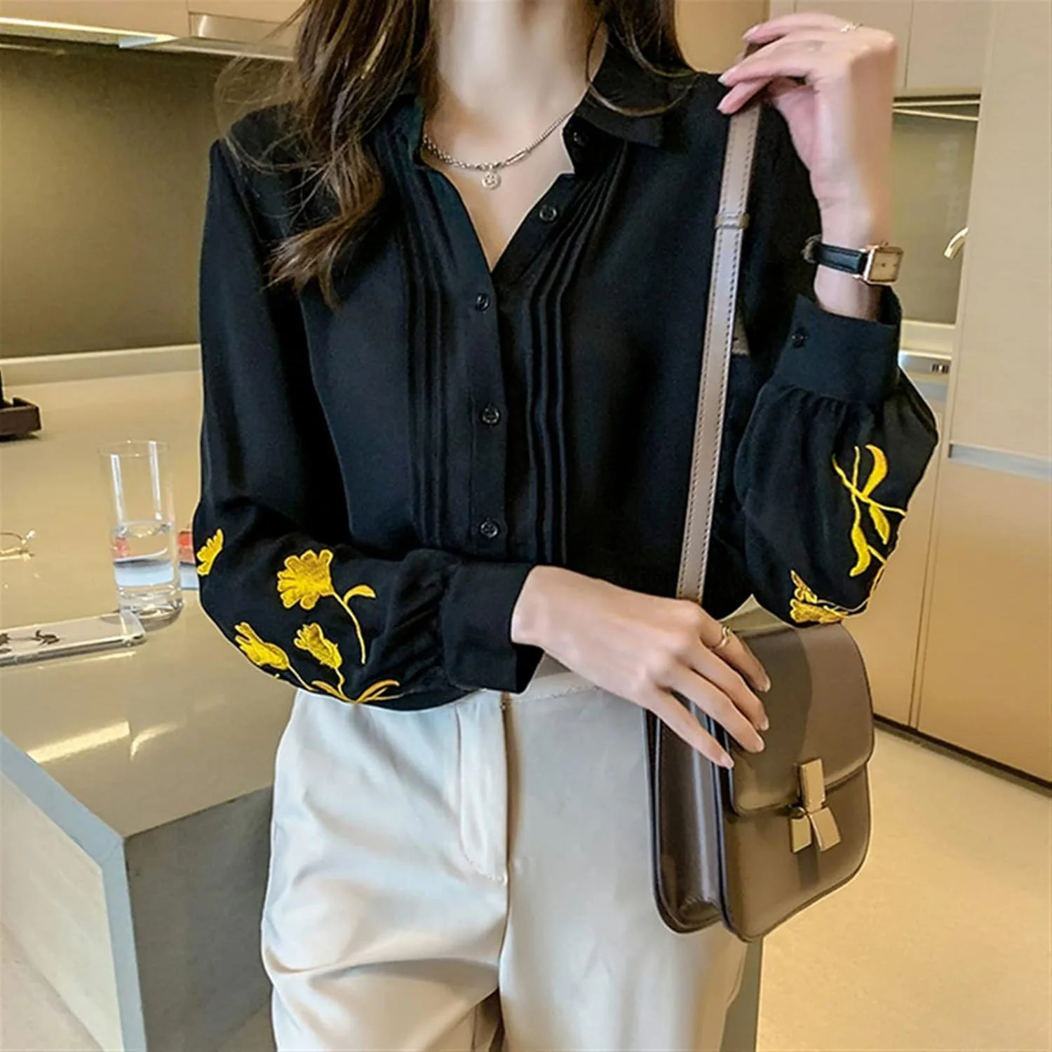 بلوز زنانه VETCS، بلوز و پیراهن گلدوزی شده زنانه، پیراهن یقه برگردان زنانه، لباس زنانه مشکی شیفون (رنگ: Hortel، سایز: M) بلوز زنانه VETCS، بلوز و پیراهن گلدوزی شده زنانه، پیراهن یقه برگردان زنانه، لباس زنانه مشکی شیفون (رنگ: Hortel، سایز: M)