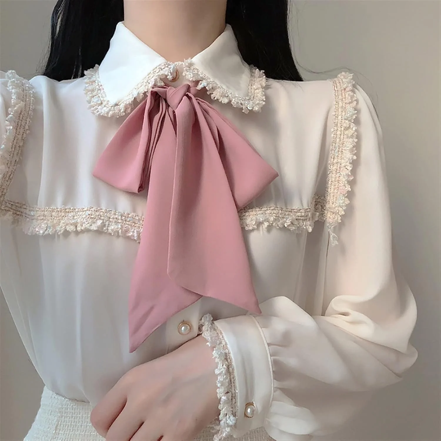 VETCS Blouses for Women Elegant White Shirt Women's Tassel Bow Long Sleeve Shirt Women's Cardigan Lace Button Shirt Women's (Color : Hortel�, Size : M) VETCS Blouses for Women Elegant White Shirt Women's Tassel Bow Long Sleeve Shirt Women's Cardigan Lace Button Shirt Women's (Color : Hortel�, Size : M)