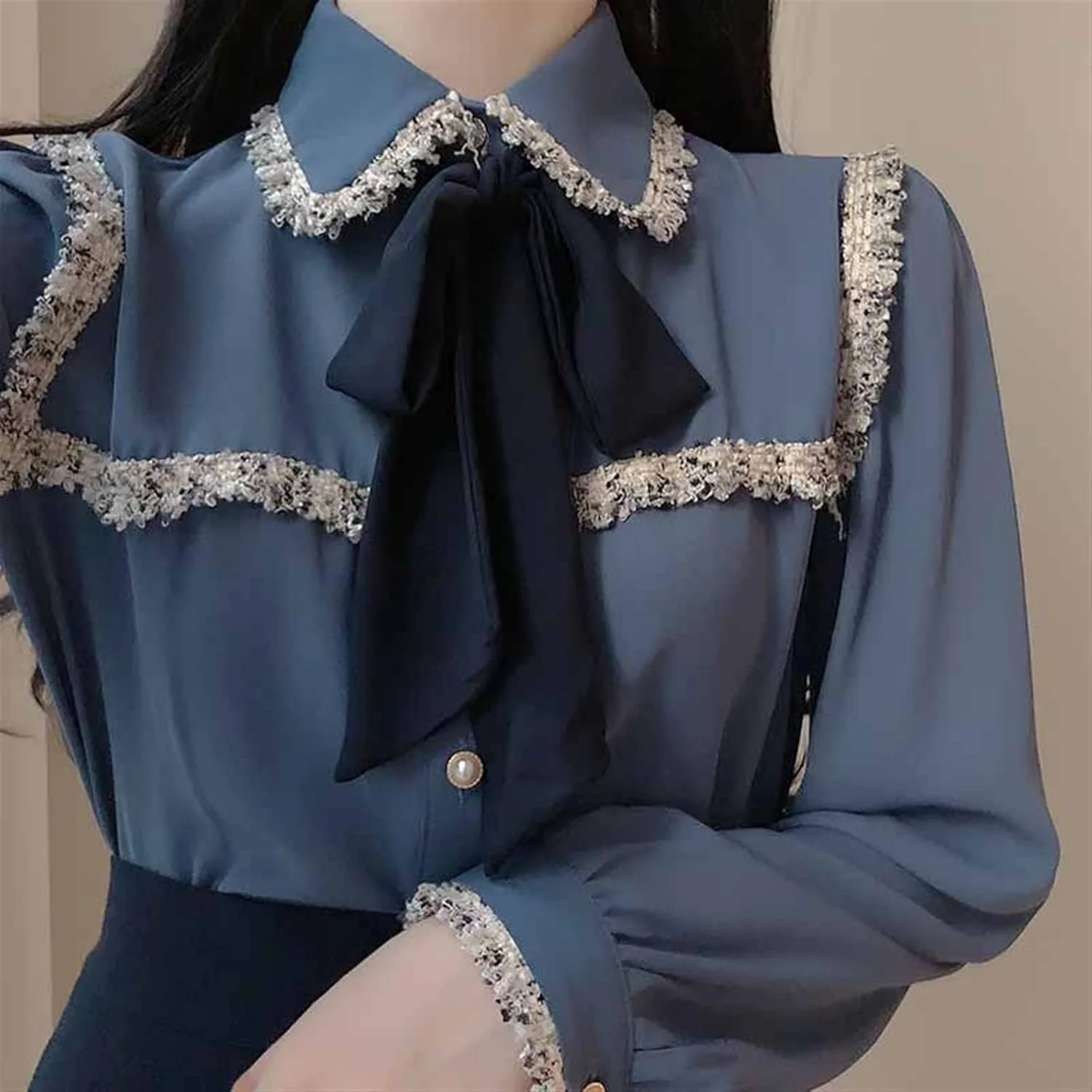 VETCS Blouses for Women Elegant White Shirt Women's Tassel Bow Long Sleeve Shirt Women's Cardigan Lace Button Shirt Women's (Color : Hortel�, Size : M) VETCS Blouses for Women Elegant White Shirt Women's Tassel Bow Long Sleeve Shirt Women's Cardigan Lace Button Shirt Women's (Color : Hortel�, Size : M)