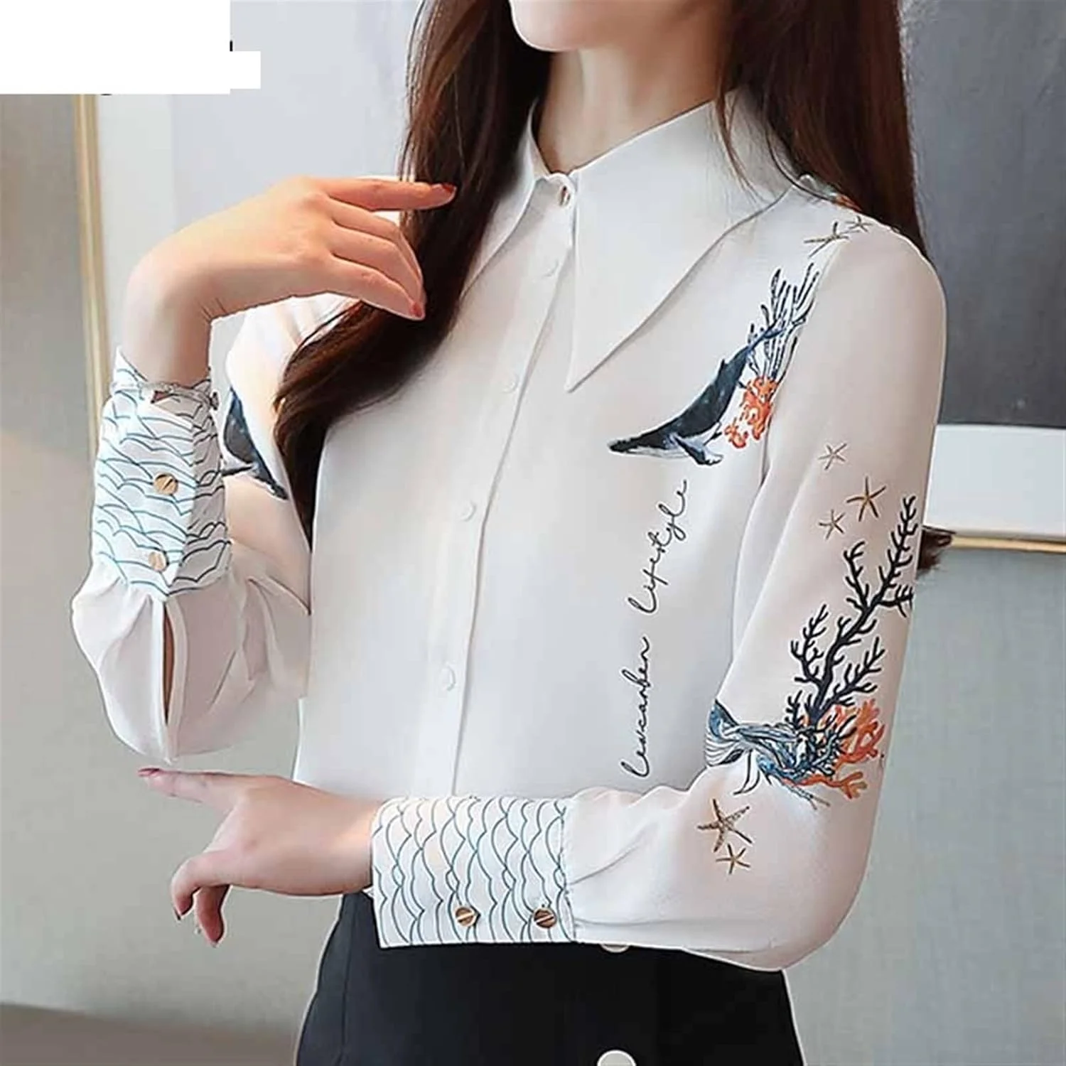 بلوز زنانه VETCS، پیراهن زنانه شیک، پیراهن شیفون طرح دار، یقه دار، پیراهن آستین بلند پاییزی، پیراهن دکمه دار سفید (رنگ: سفید، سایز: L) بلوز زنانه VETCS، پیراهن زنانه شیک، پیراهن شیفون طرح دار، یقه دار، پیراهن آستین بلند پاییزی، پیراهن دکمه دار سفید (رنگ: سفید، سایز: L)