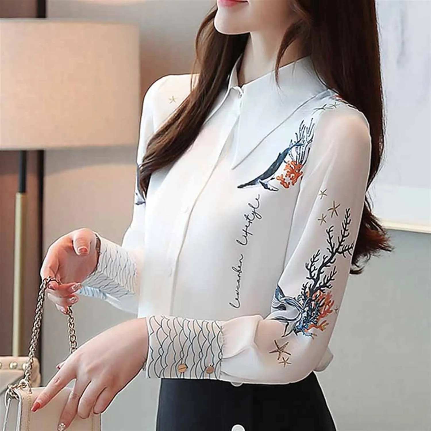 بلوز زنانه VETCS، پیراهن زنانه شیک، پیراهن شیفون طرح دار، یقه دار، پیراهن آستین بلند پاییزی، پیراهن دکمه دار سفید (رنگ: سفید، سایز: L) بلوز زنانه VETCS، پیراهن زنانه شیک، پیراهن شیفون طرح دار، یقه دار، پیراهن آستین بلند پاییزی، پیراهن دکمه دار سفید (رنگ: سفید، سایز: L)