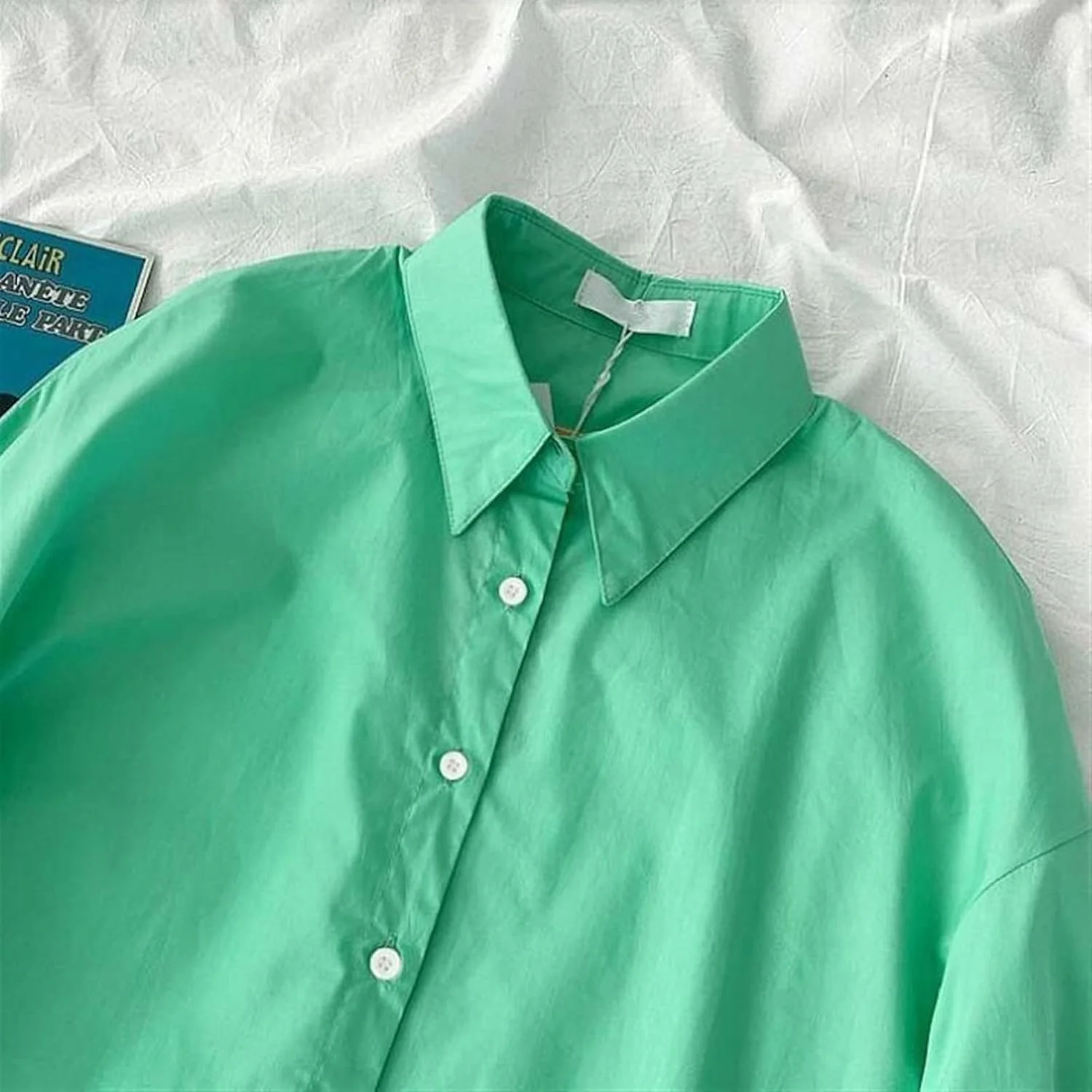 بلوز زنانه VETCS، پیراهن های نخی زنانه، پیراهن سفید زنانه آستین بلند، تاپ، بلوز اداری زنانه، بلوز زنانه (رنگ: Hortel، سایز: XL)