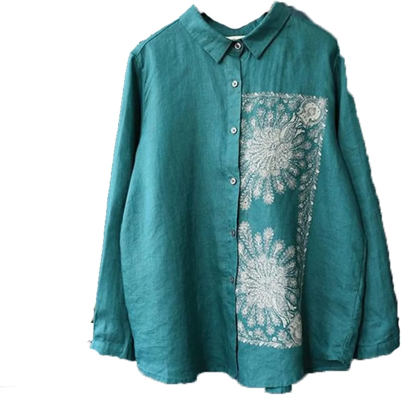 بلوز زنانه VETCS، پیراهن نخی زنانه، تاپ های آستین بلند گشاد و غیر رسمی پاییزی، بلوز و پیراهن زنانه با طرح چاپی سبک وینتیج (سایز: L)