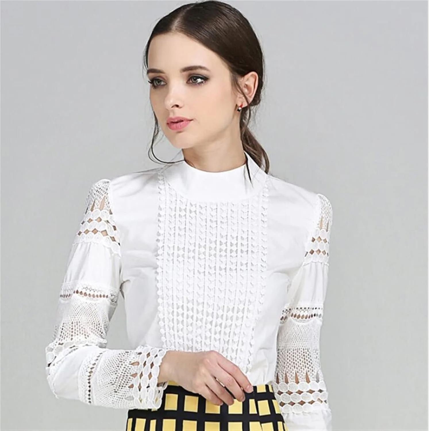 بلوز زنانه VETCS، پیراهن توری قلاب بافی، آستین بلند، پیراهن سفید غیر رسمی، سایز بزرگ (سایز: L) بلوز زنانه VETCS، پیراهن توری قلاب بافی، آستین بلند، پیراهن سفید غیر رسمی، سایز بزرگ (سایز: L)