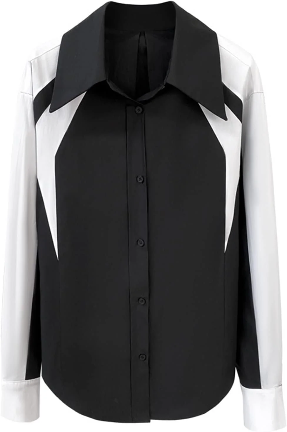 بلوز زنانه VETCS، پیراهن زنانه، رنگ های متضاد، یقه برگردان شکاف دار، راسته، تک سینه، بلوز آستین بلند (رنگ: Hortel، سایز: L)