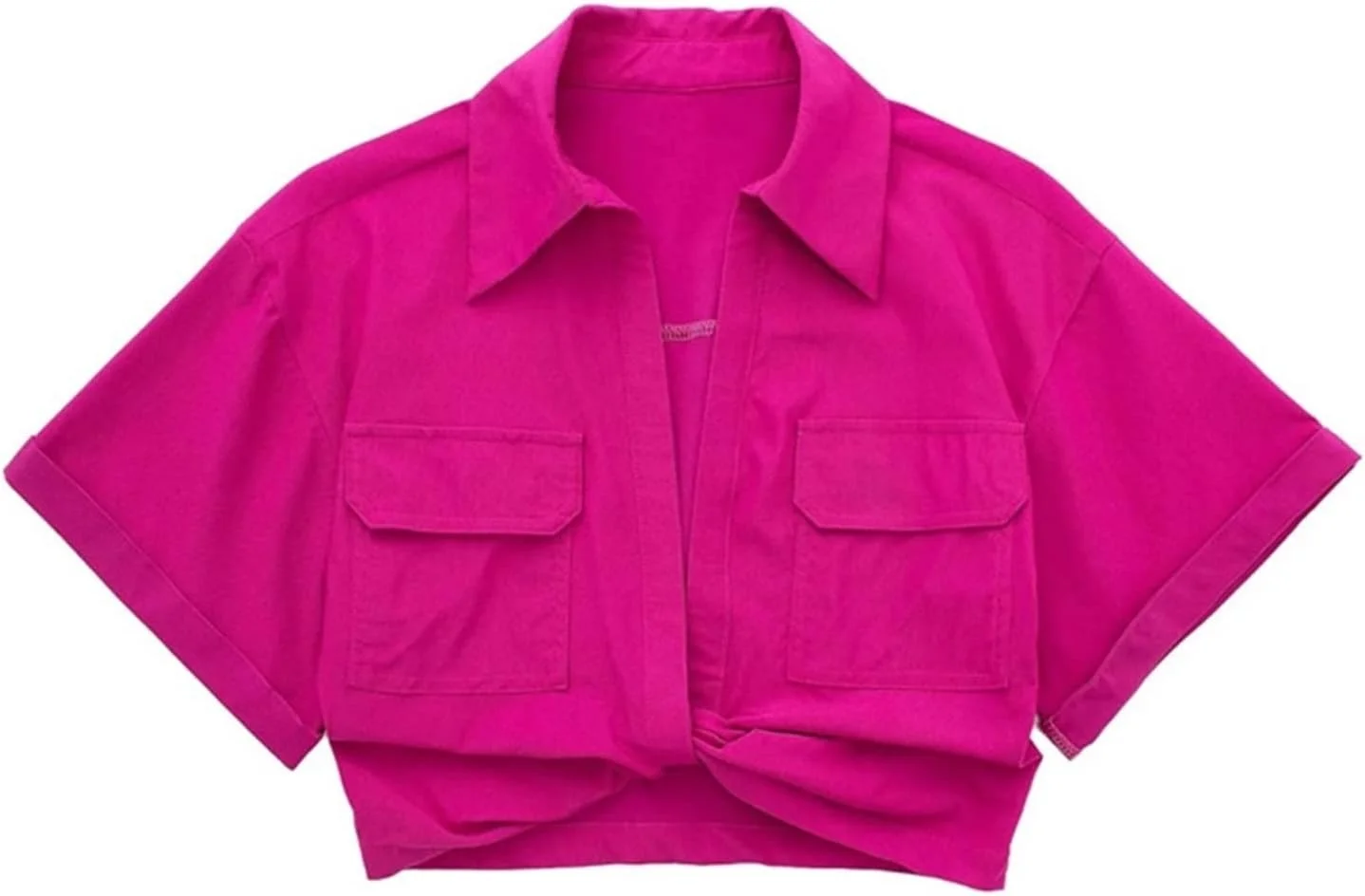 بلوز زنانه VETCS، پیراهن کوتاه زنانه، تاپ زنانه کتانی، بلوز آستین کوتاه لباس خیابانی (رنگ: صورتی، سایز: L)