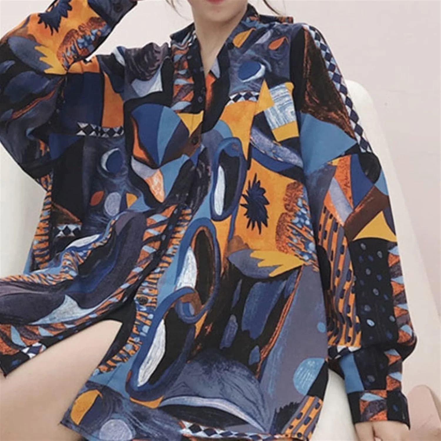 بلوز زنانه VETCS یقه برگردان طرح چاپی آستین بلند پیراهن بلند چاپی بلوز زنانه سایز آزاد بلوز زنانه VETCS یقه برگردان طرح چاپی آستین بلند پیراهن بلند چاپی بلوز زنانه سایز آزاد