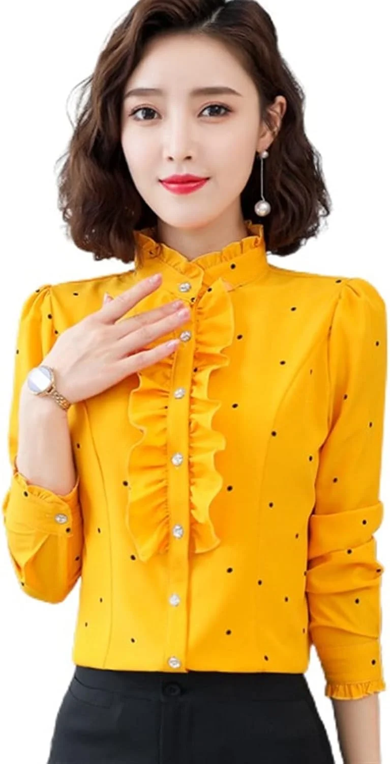 بلوز زنانه VETCS یقه چین دار طرح خال خالی آستین بلند (رنگ: Hortel، سایز: 4XL)