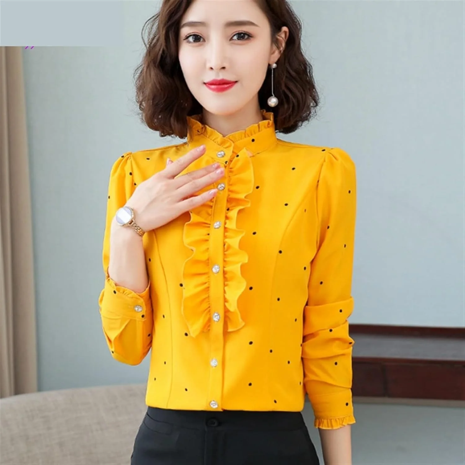 بلوز زنانه VETCS یقه چین دار طرح خال خالی آستین بلند (رنگ: Hortel، سایز: 4XL) بلوز زنانه VETCS یقه چین دار طرح خال خالی آستین بلند (رنگ: Hortel، سایز: 4XL)