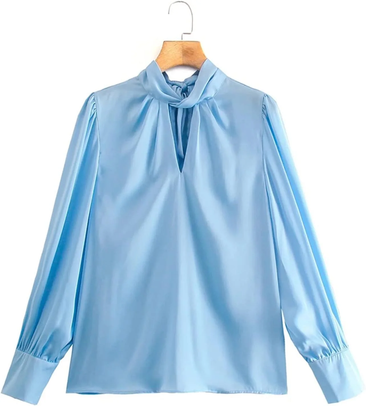 بلوز زنانه VETCS، پیراهن زنانه یقه بلند آستین بلند بلوز ساتن زنانه تاپ زنانه پاپیونی لباس زنانه (رنگ: Hortelã، سایز: S)