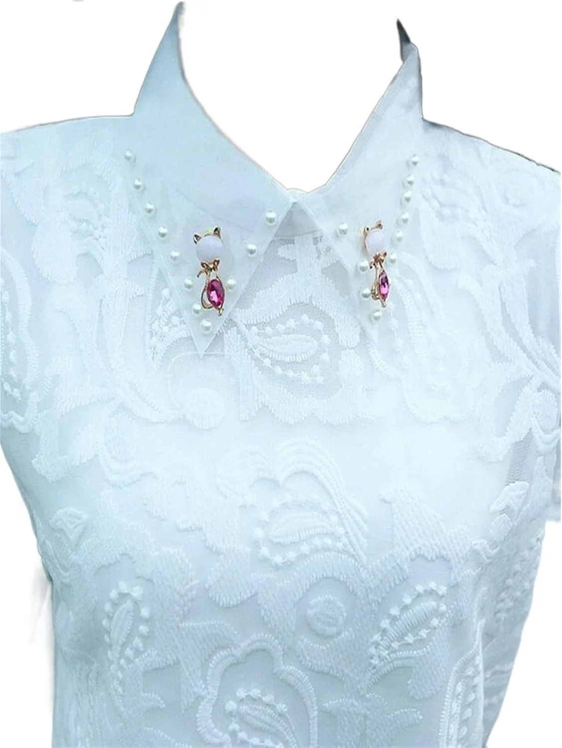 بلوز زنانه VETCS مدل یقه توری آستین بلند مهره دار (سایز: M)