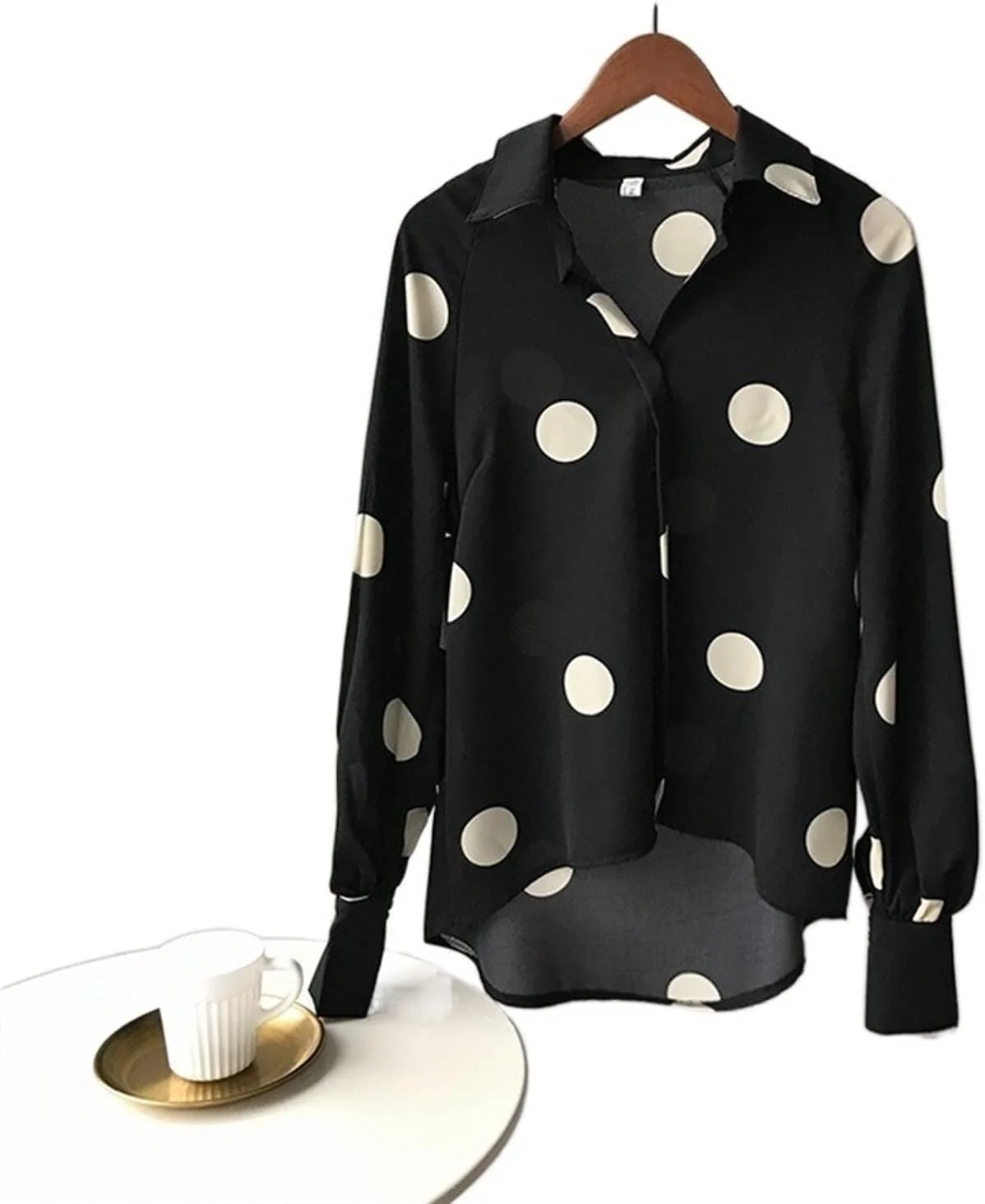 بلوز زنانه VETCS طرح خال خالی، پیراهن شیفون آستین بلند گشاد فانوسی (رنگ: Hortelã، سایز: S)