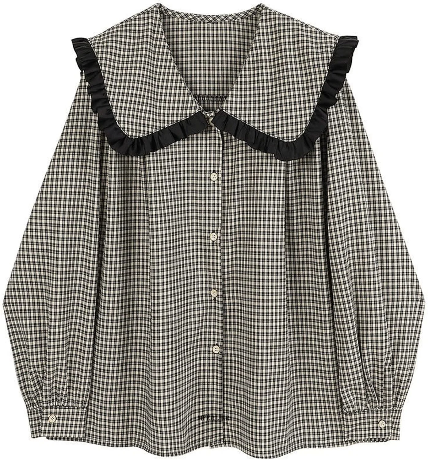 بلوز زنانه VETCS، پیراهن چهارخانه زنانه با یقه پیتر پن، آستین بلند، تاپ زنانه سایز بزرگ (رنگ: رنگ تصویر، سایز: XL (55-70 کیلوگرم))