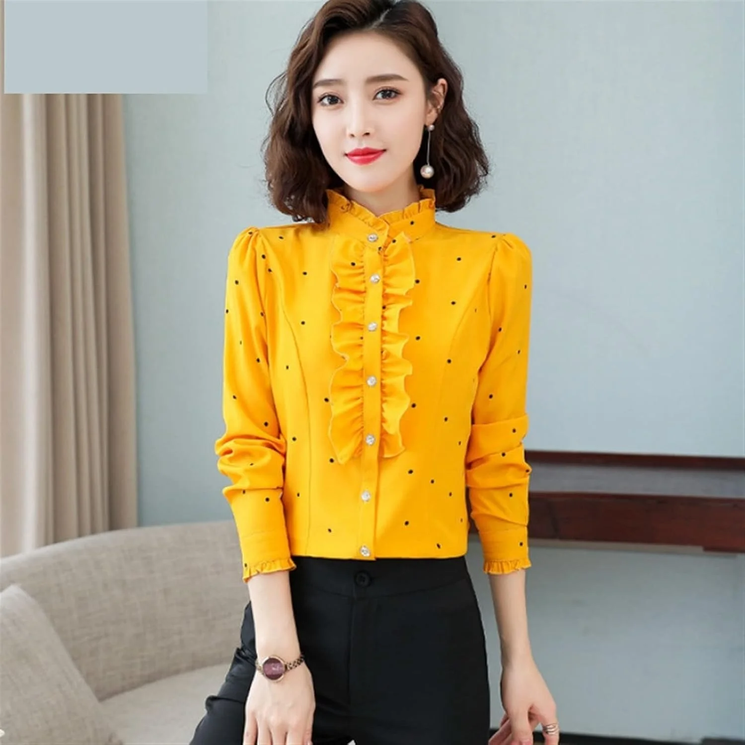 بلوز زنانه VETCS یقه چین دار طرح خال خالی آستین بلند (رنگ: Hortel، سایز: 4XL) بلوز زنانه VETCS یقه چین دار طرح خال خالی آستین بلند (رنگ: Hortel، سایز: 4XL)