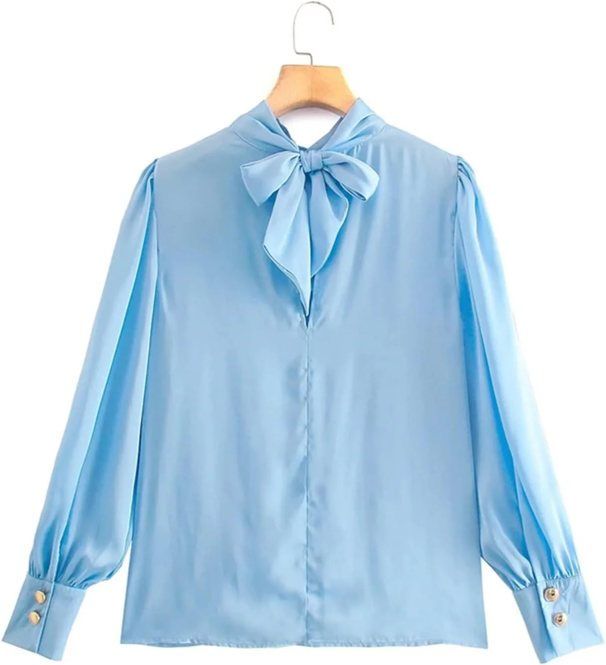 بلوز زنانه VETCS، پیراهن زنانه یقه بلند آستین بلند بلوز ساتن زنانه تاپ زنانه پاپیونی لباس زنانه (رنگ: Hortelã، سایز: S)