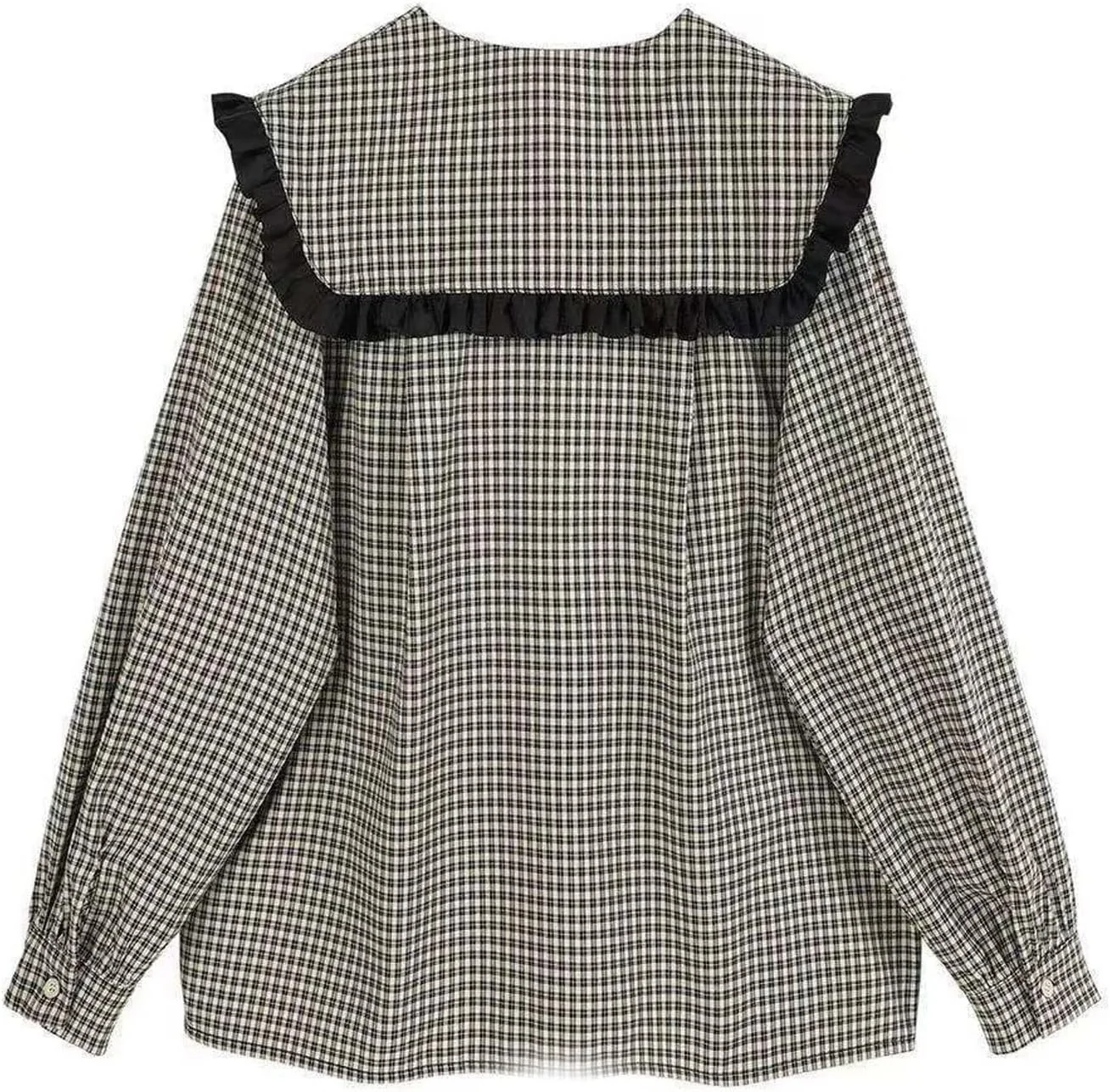 بلوز زنانه VETCS، پیراهن چهارخانه زنانه با یقه پیتر پن، آستین بلند، تاپ زنانه سایز بزرگ (رنگ: رنگ تصویر، سایز: XL (55-70 کیلوگرم))