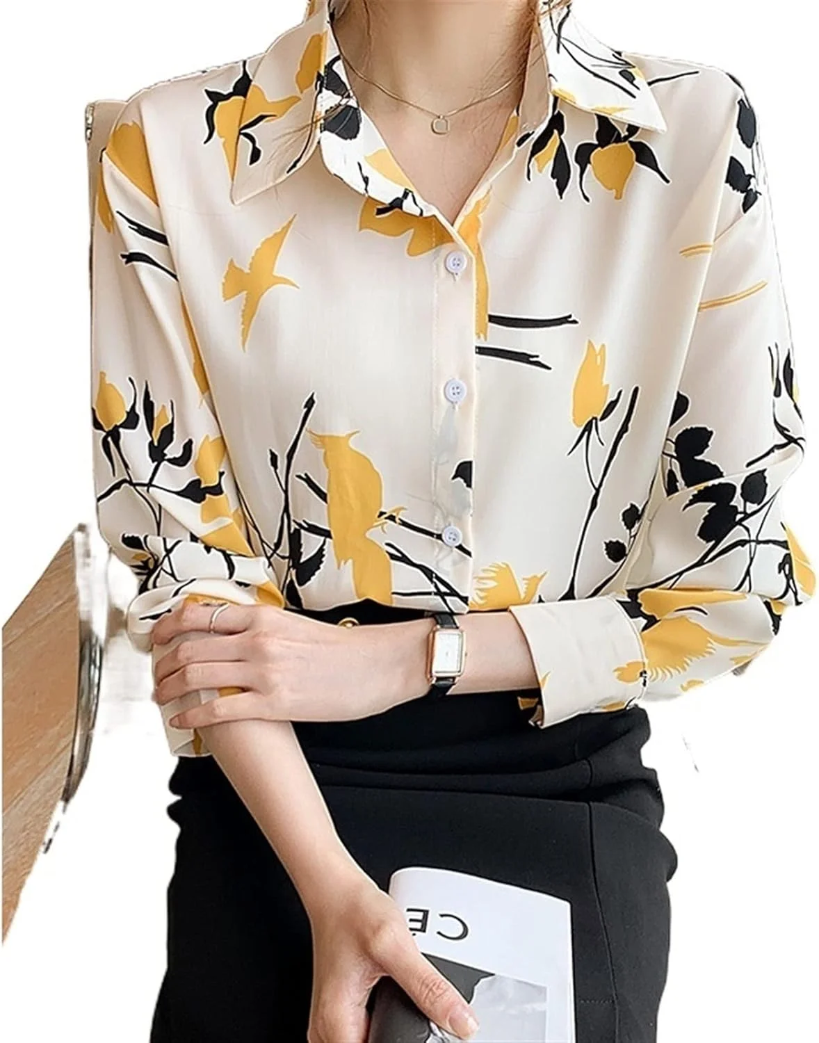 بلوز زنانه VETCS، پیراهن شیفون آستین بلند، مدل بزرگ و آزاد، تاپ زنانه (رنگ: Hortelã، سایز: S)