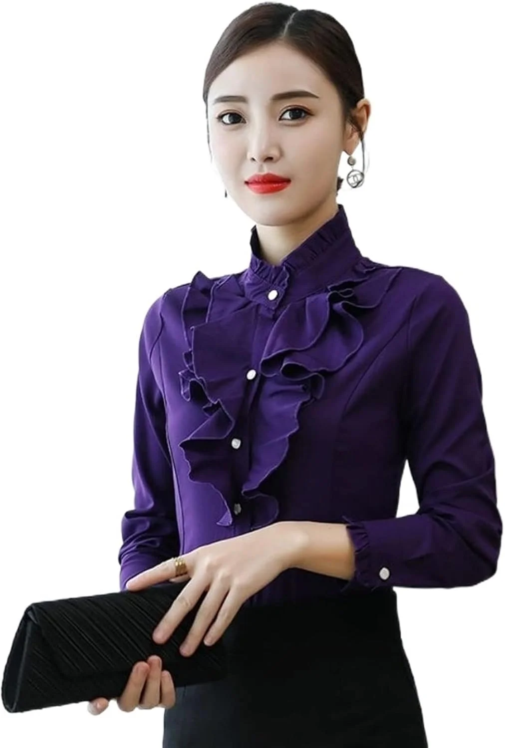 بلوز زنانه VETCS، بلوز شیفون سفید زنانه، پیراهن دکمه دار زنانه، پیراهن آستین بلند زنانه (رنگ: Hortel، سایز: L)