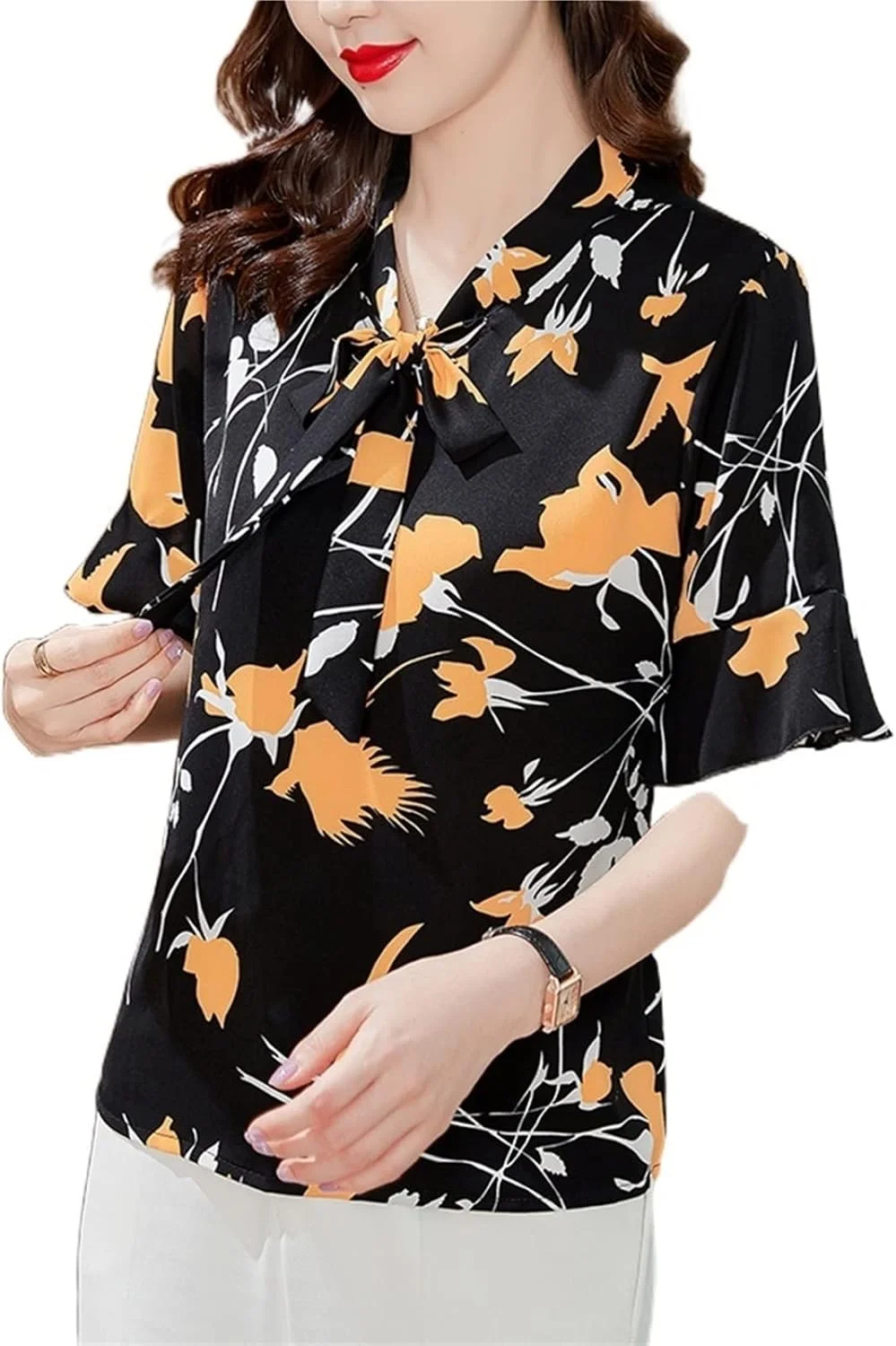 بلوز زنانه VETCS، پیراهن شیفون زنانه، پیراهن طرح گل زنانه، پیراهن چاپی زنانه، بلوز زنانه گشاد سایز بزرگ (رنگ: Hortelã، سایز: XXL)