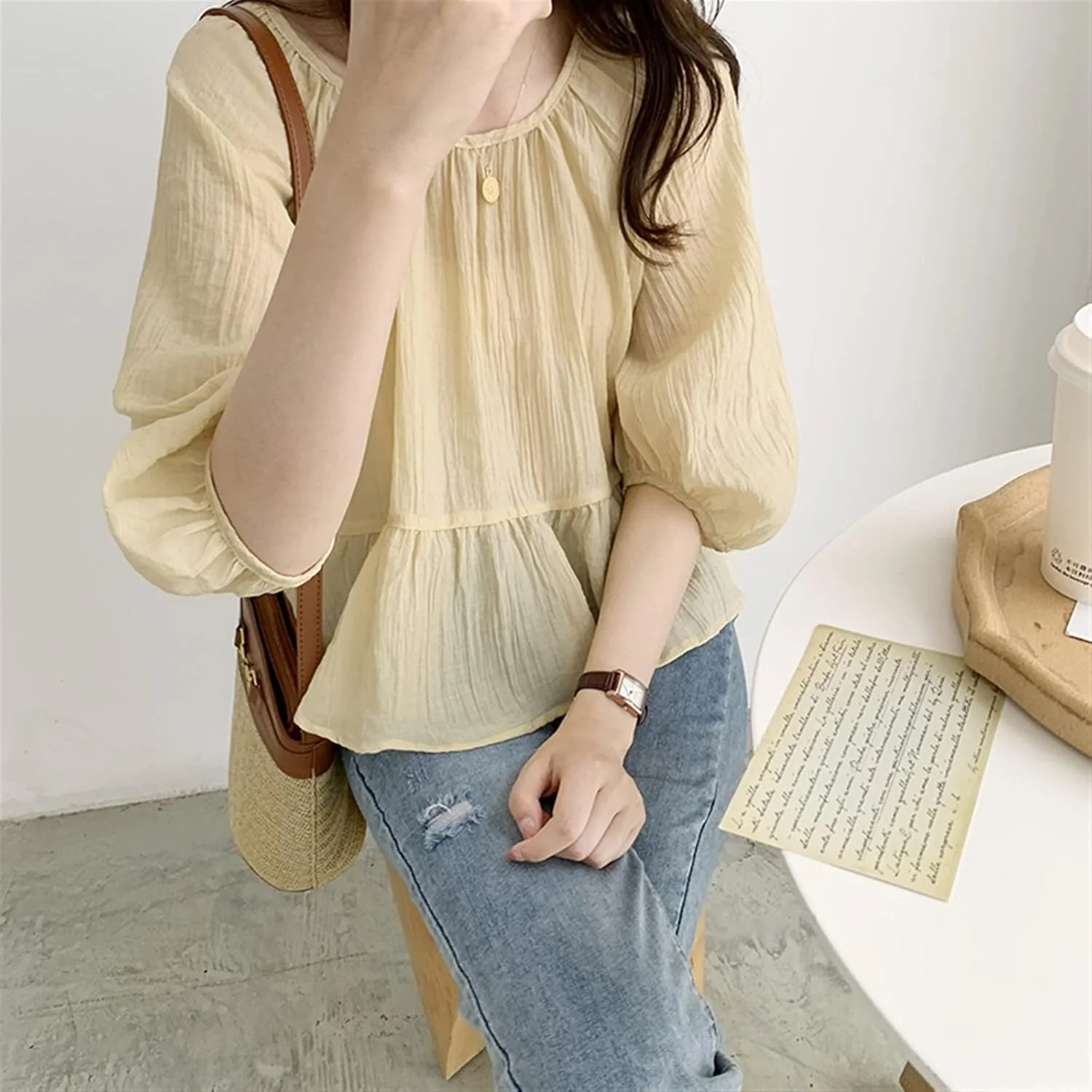 بلوز زنانه VETCS، پیراهن سایز بزرگ، بلوز شیرین شیفون، یقه گرد، تاپ پلیسه دار چین دار زنانه (رنگ: Hortel، سایز: XL) بلوز زنانه VETCS، پیراهن سایز بزرگ، بلوز شیرین شیفون، یقه گرد، تاپ پلیسه دار چین دار زنانه (رنگ: Hortel، سایز: XL)