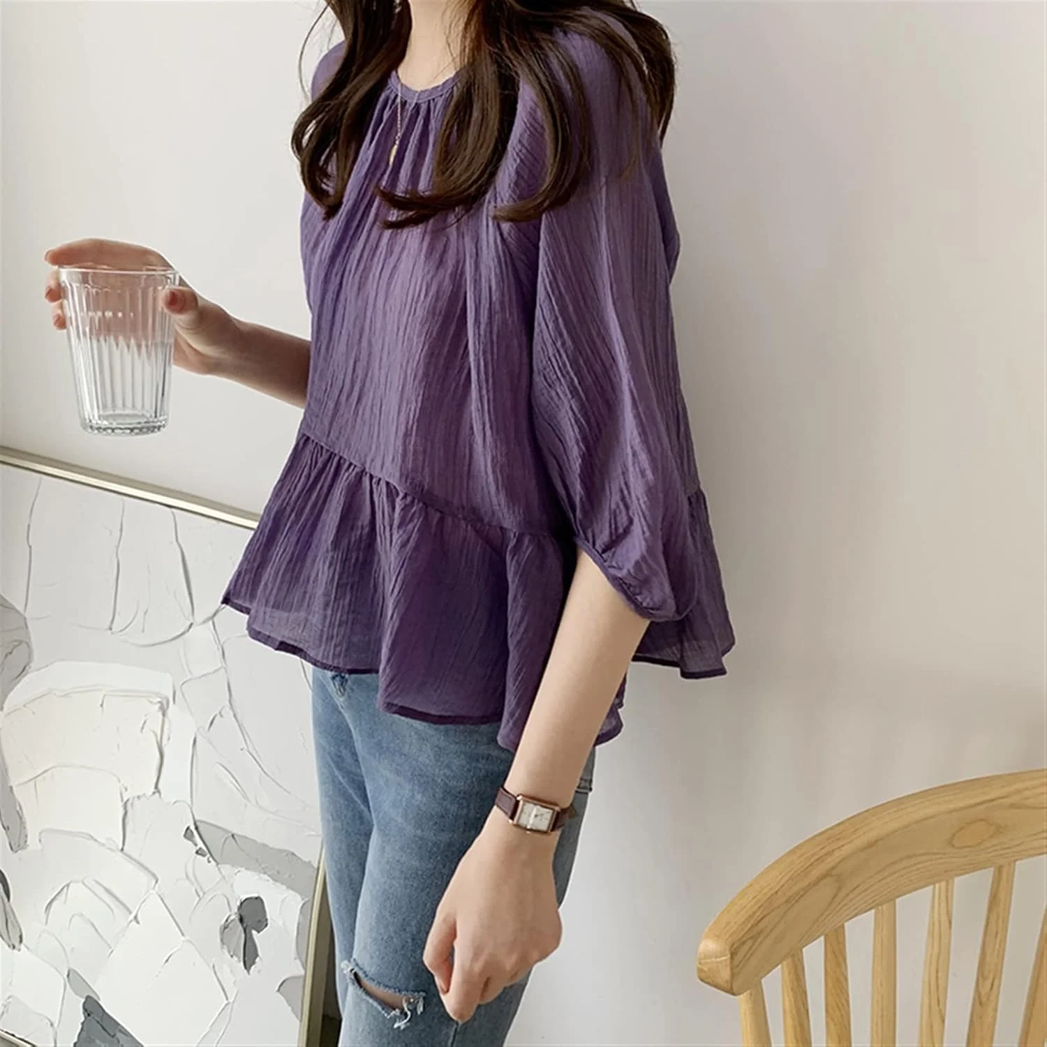 بلوز زنانه VETCS، پیراهن سایز بزرگ، بلوز شیرین شیفون، یقه گرد، تاپ پلیسه دار چین دار زنانه (رنگ: Hortel، سایز: XL) بلوز زنانه VETCS، پیراهن سایز بزرگ، بلوز شیرین شیفون، یقه گرد، تاپ پلیسه دار چین دار زنانه (رنگ: Hortel، سایز: XL)