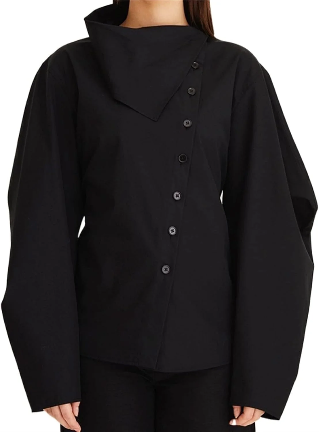 بلوز زنانه VETCS، پیراهن زنانه، بلوز نخی آستین فانوسی تک سینه باریک یقه دار (رنگ: Hortel، سایز: 36)