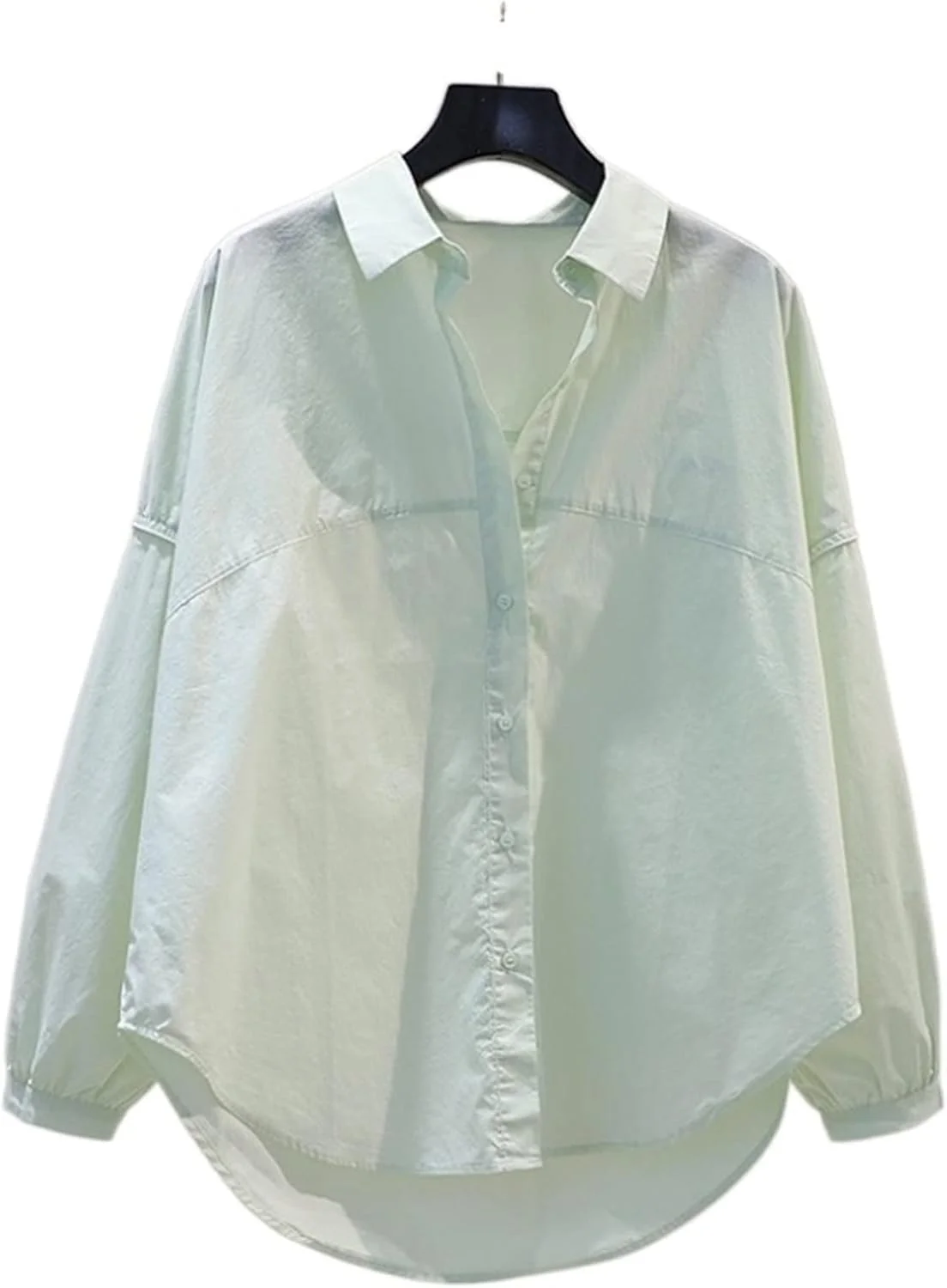 بلوز زنانه VETCS، پیراهن نخی غیر رسمی، لباس های گشاد با رنگ ثابت، پیراهن آستین بلند سفید (رنگ: آبی تیره، سایز: M)