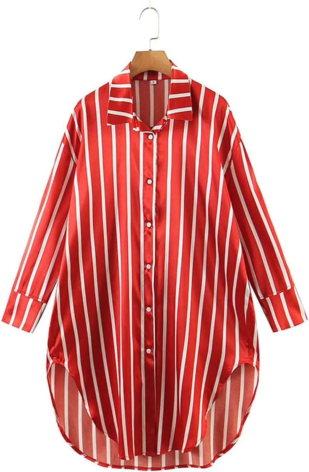 بلوز زنانه VETCS، پیراهن آستین بلند دکمه دار راه راه یقه برگردان (رنگ: آبی تیره، سایز: M)