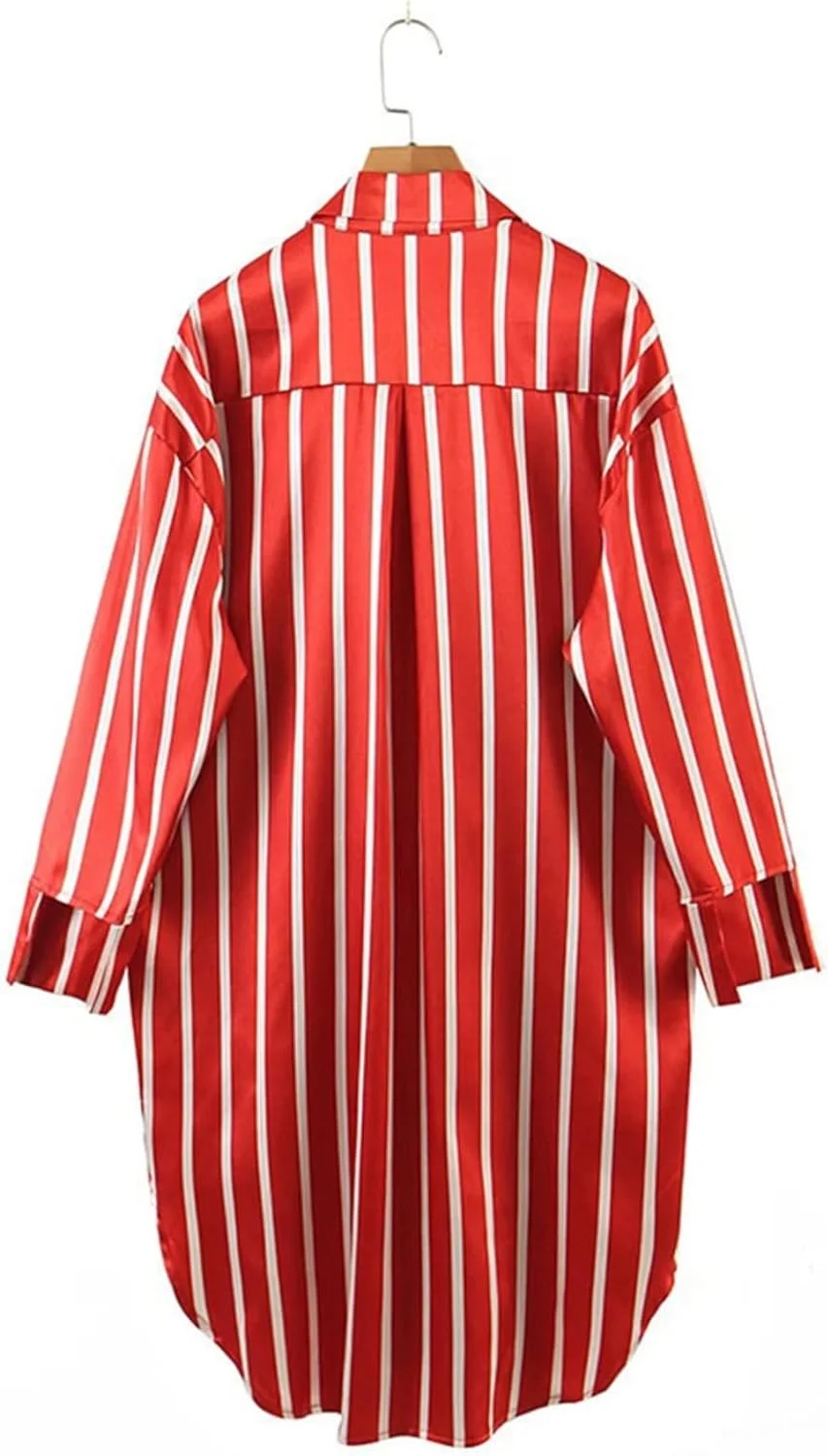 بلوز زنانه VETCS، پیراهن آستین بلند دکمه دار راه راه یقه برگردان (رنگ: آبی تیره، سایز: M) بلوز زنانه VETCS، پیراهن آستین بلند دکمه دار راه راه یقه برگردان (رنگ: آبی تیره، سایز: M)