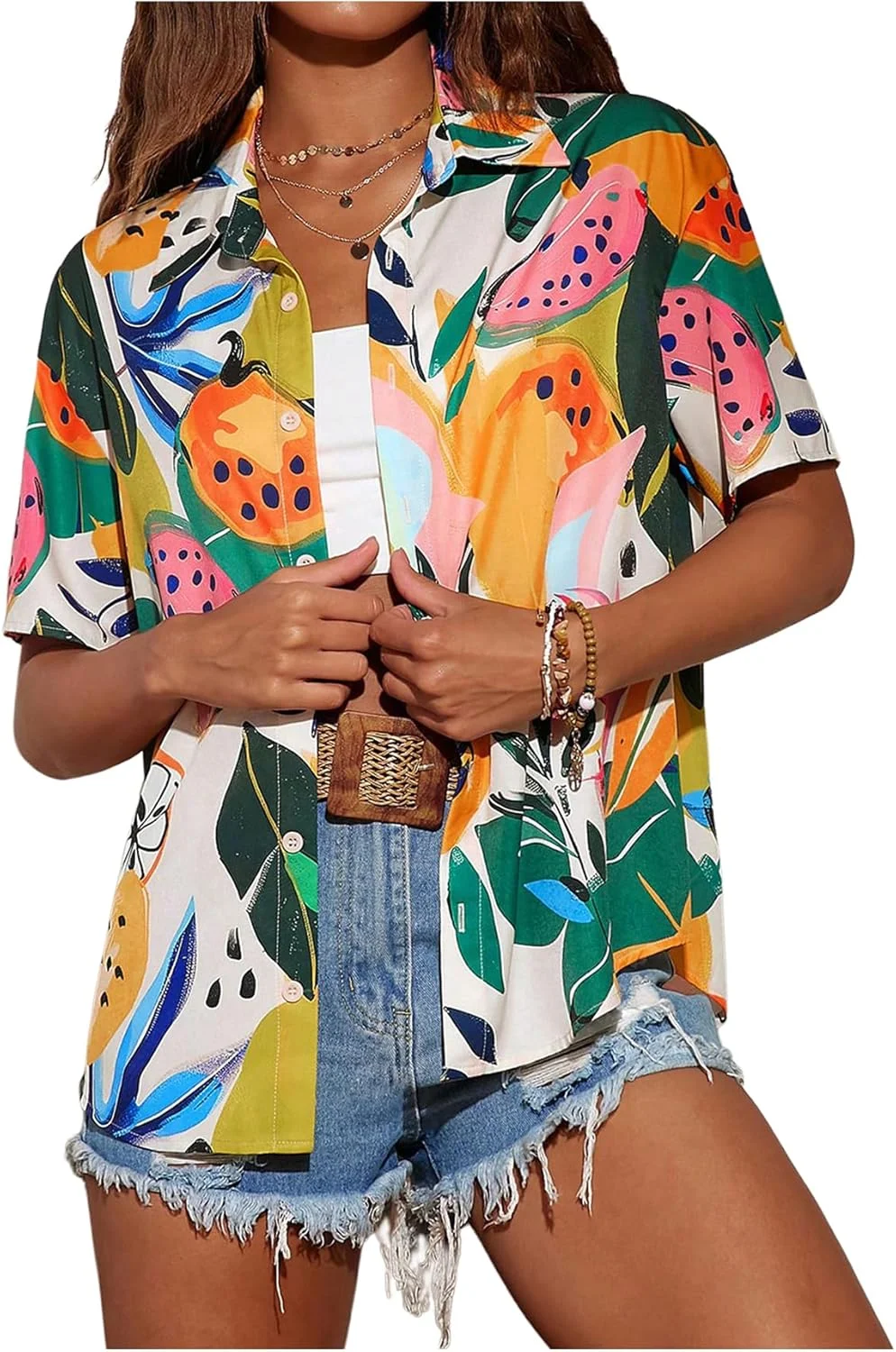 پیراهن زنانه وردوسا طرح بوهو گرمسیری دکمه دار آستین کوتاه یقه دار