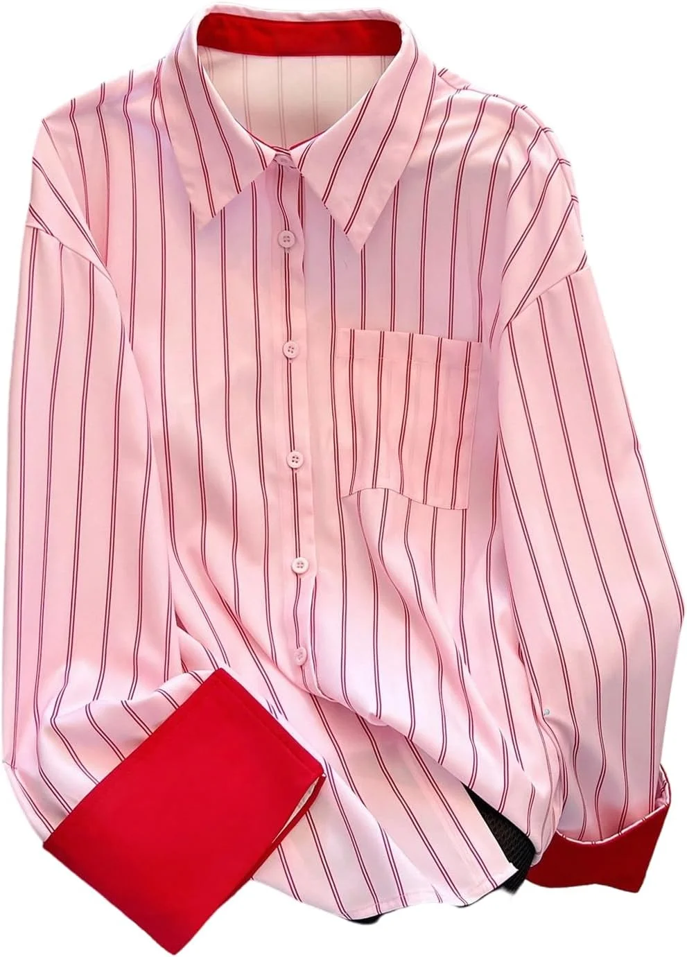 بلوز دکمه دار راه راه زنانه Verdusa، بلوز رنگی، آستین بلند، یقه دار، پیراهن های غیر رسمی شیک