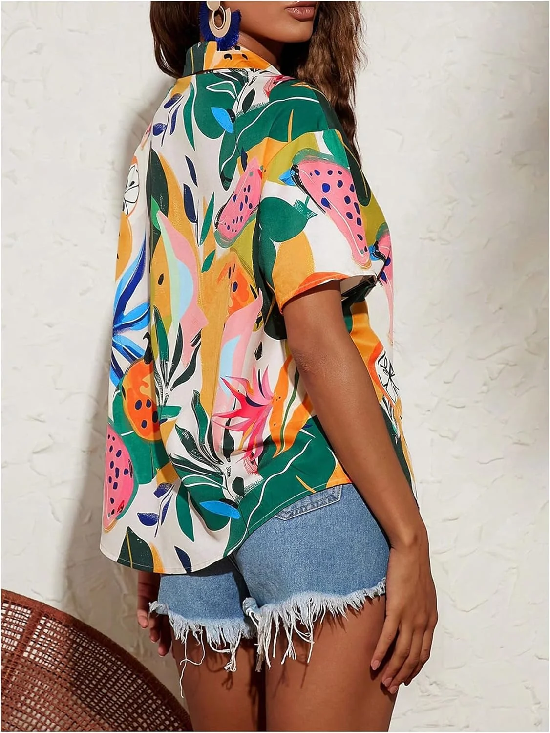 پیراهن زنانه وردوسا طرح بوهو گرمسیری دکمه دار آستین کوتاه یقه دار