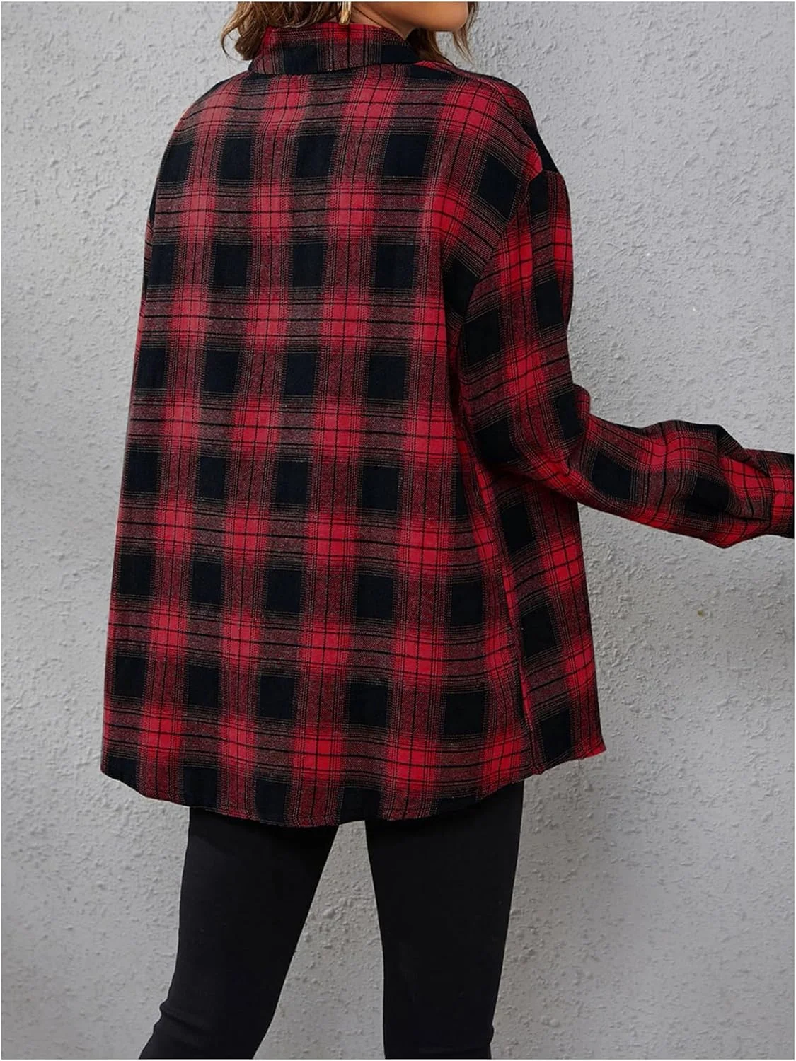 بلوز زنانه Verdusa طرح تارتان چهارخانه دکمه دار آستین بلند سرشانه افتاده گشاد غیر رسمی