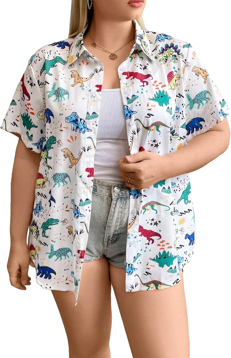 Verdusa بلوز زنانه سایز بزرگ آستین کوتاه طرح دار دکمه دار گشاد