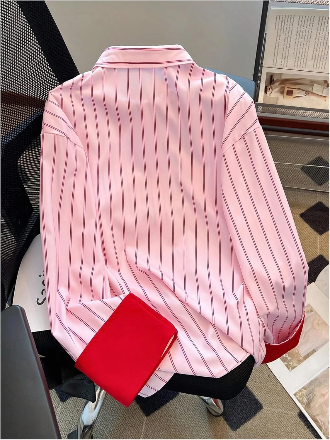 بلوز دکمه دار راه راه زنانه Verdusa، بلوز رنگی، آستین بلند، یقه دار، پیراهن های غیر رسمی شیک