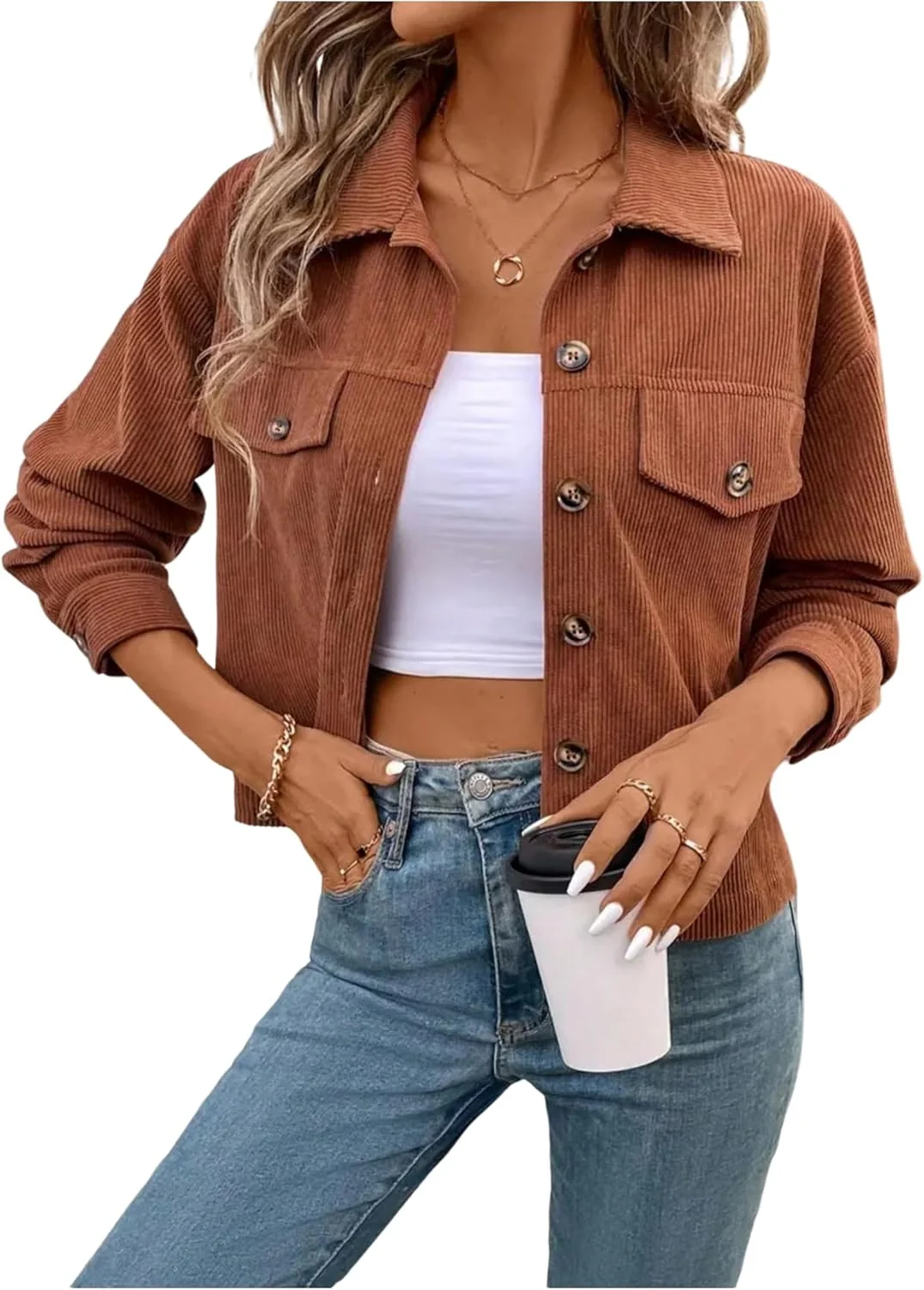 بلوز زنانه دکمه دار وردوسا آستین بلند سرشانه افتاده پیراهن های مخمل کبریتی غیر رسمی