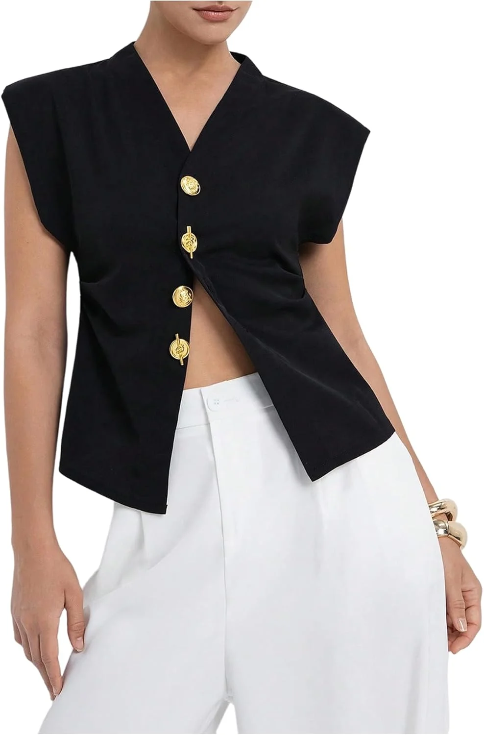 Verdusa بلوز زنانه دکمه دار آستین کوتاه یقه هفت مناسب کار و استایل اداری