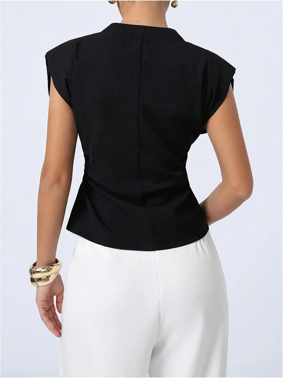 Verdusa بلوز زنانه دکمه دار آستین کوتاه یقه هفت مناسب کار و استایل اداری