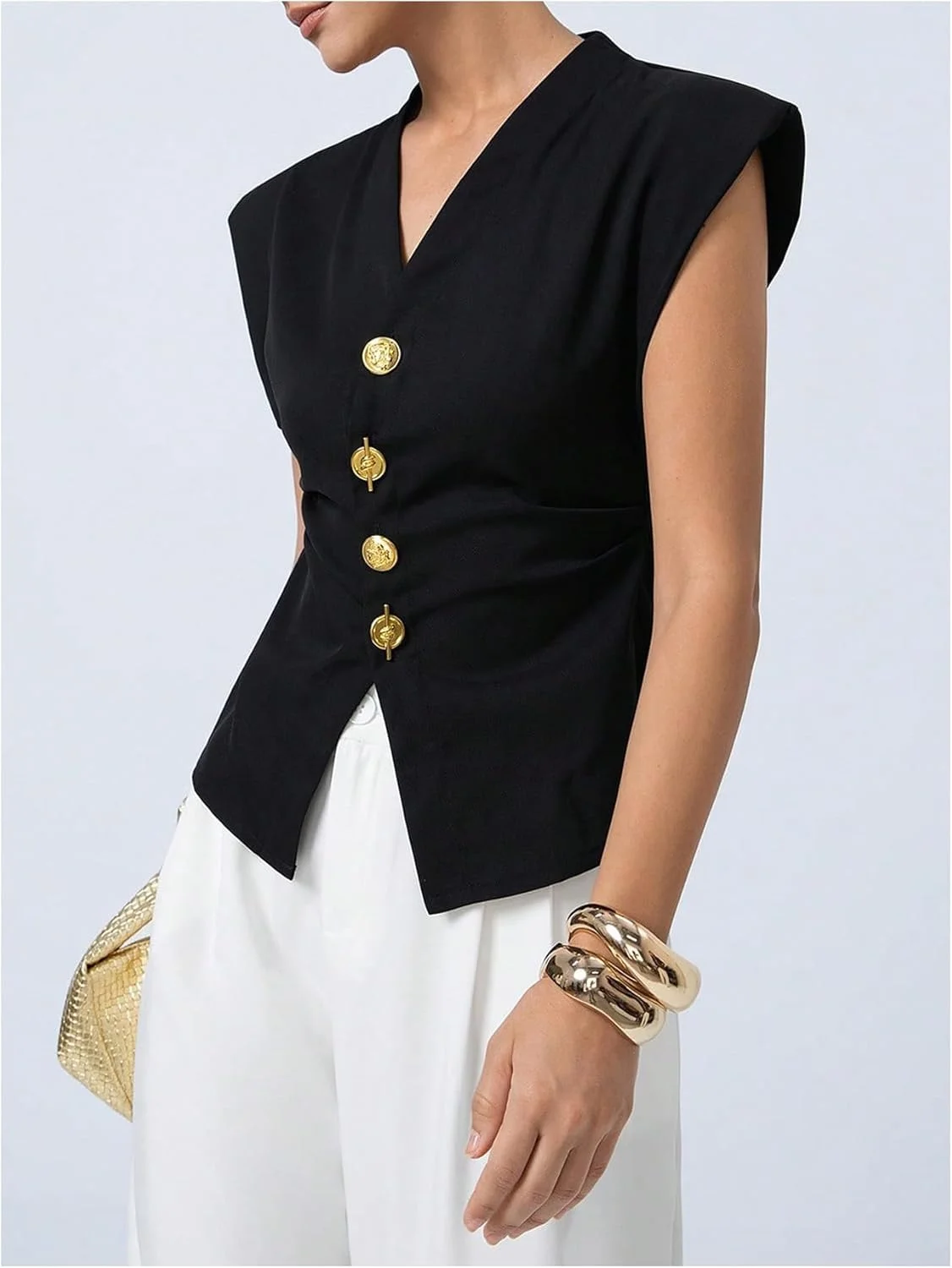 Verdusa بلوز زنانه دکمه دار آستین کوتاه یقه هفت مناسب کار و استایل اداری