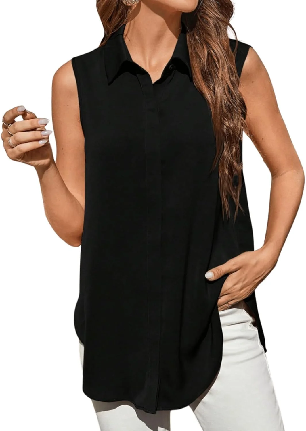 Verdusa بلوز زنانه دکمه دار یقه دار آستین حلقه ای بلند