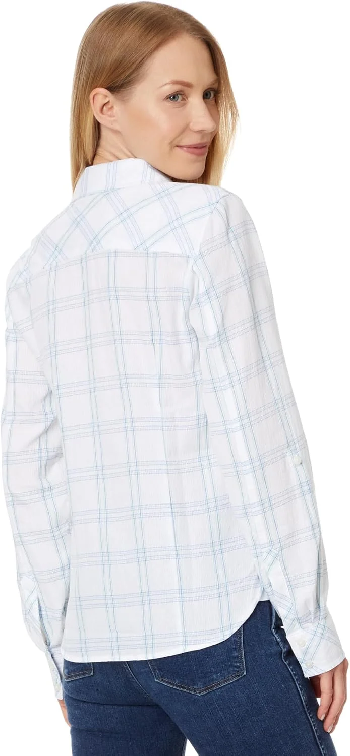 پیراهن زنانه دکمه دار تامی هیلفیگر، تاپ های غیر رسمی طرح چهارخانه سنگریزه آستین قابل تنظیم