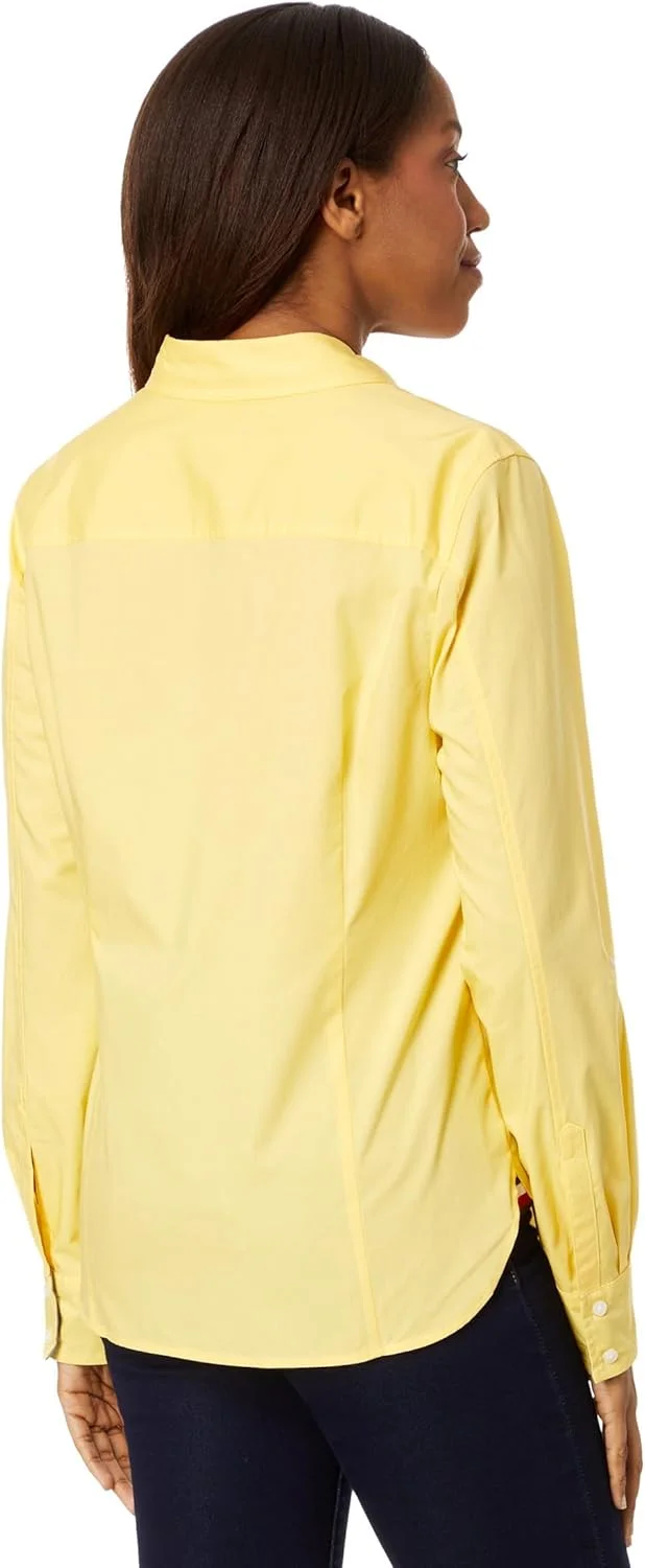 پیراهن زنانه دکمه دار آستین بلند یقه دار تامی هیلفیگر با جیب سینه و آستین قابل جمع شدن