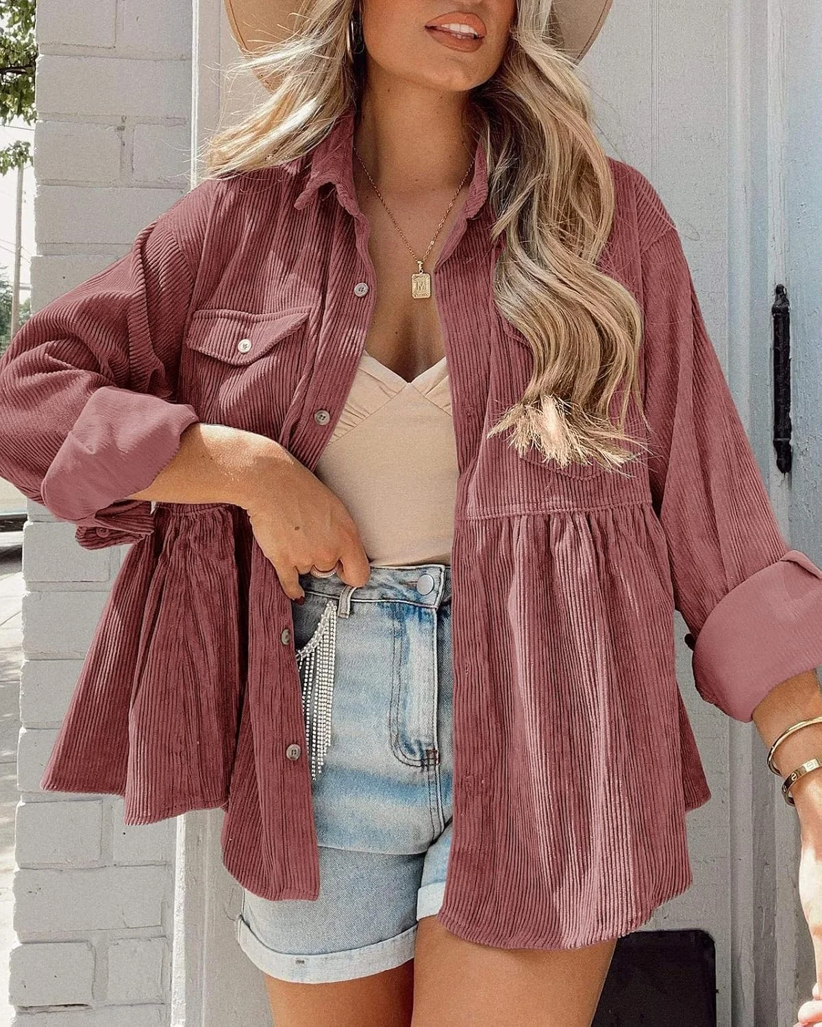 تاپ زنانه Tutorutor، بلوزهای دکمه دار آستین بلند غیر رسمی، تونیک، پیراهن عروسکی، ژاکت و شکت های جیب دار گشاد