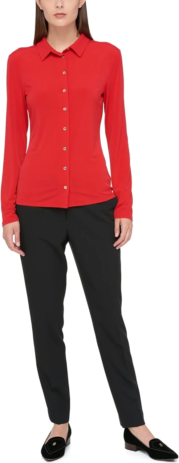 پیراهن دکمه دار زنانه تامی هیلفیگر، یقه دار و بدون نیاز به اتو