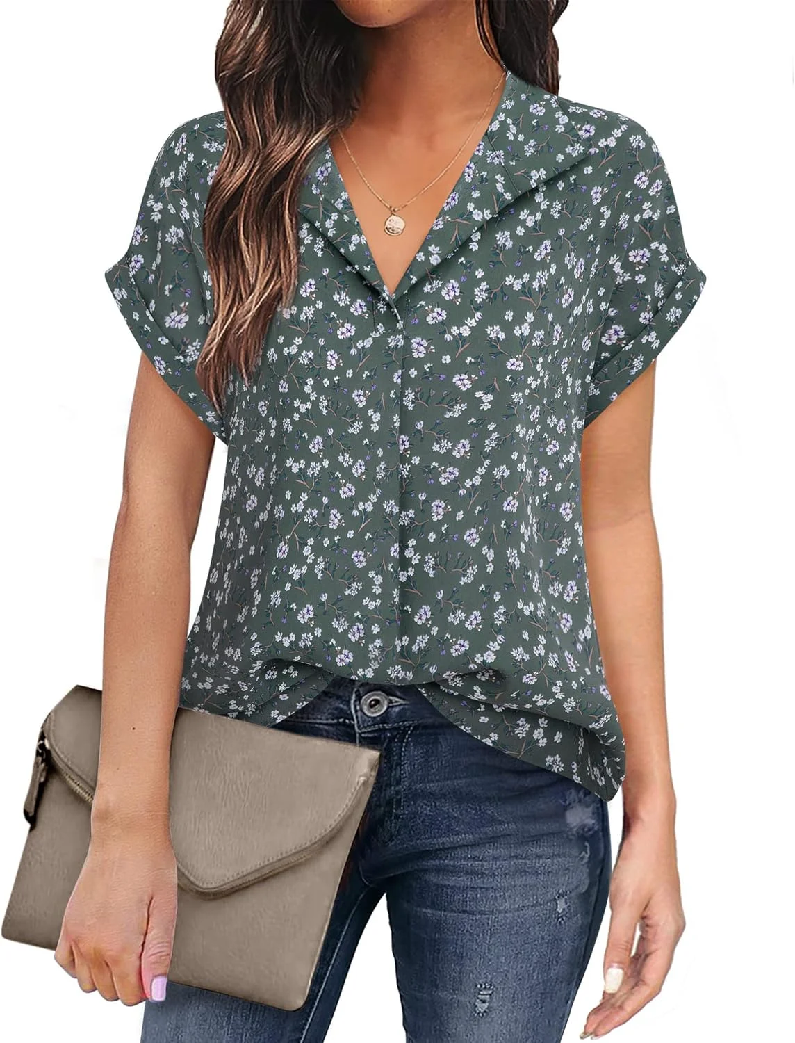 تاپ زنانه Timeson یقه هفت طرح گلدار، بلوزهای بدون آستین و غیر رسمی از جنس شیفون