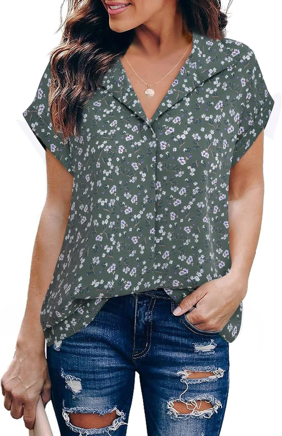 تاپ زنانه Timeson یقه هفت طرح گلدار، بلوزهای بدون آستین و غیر رسمی از جنس شیفون