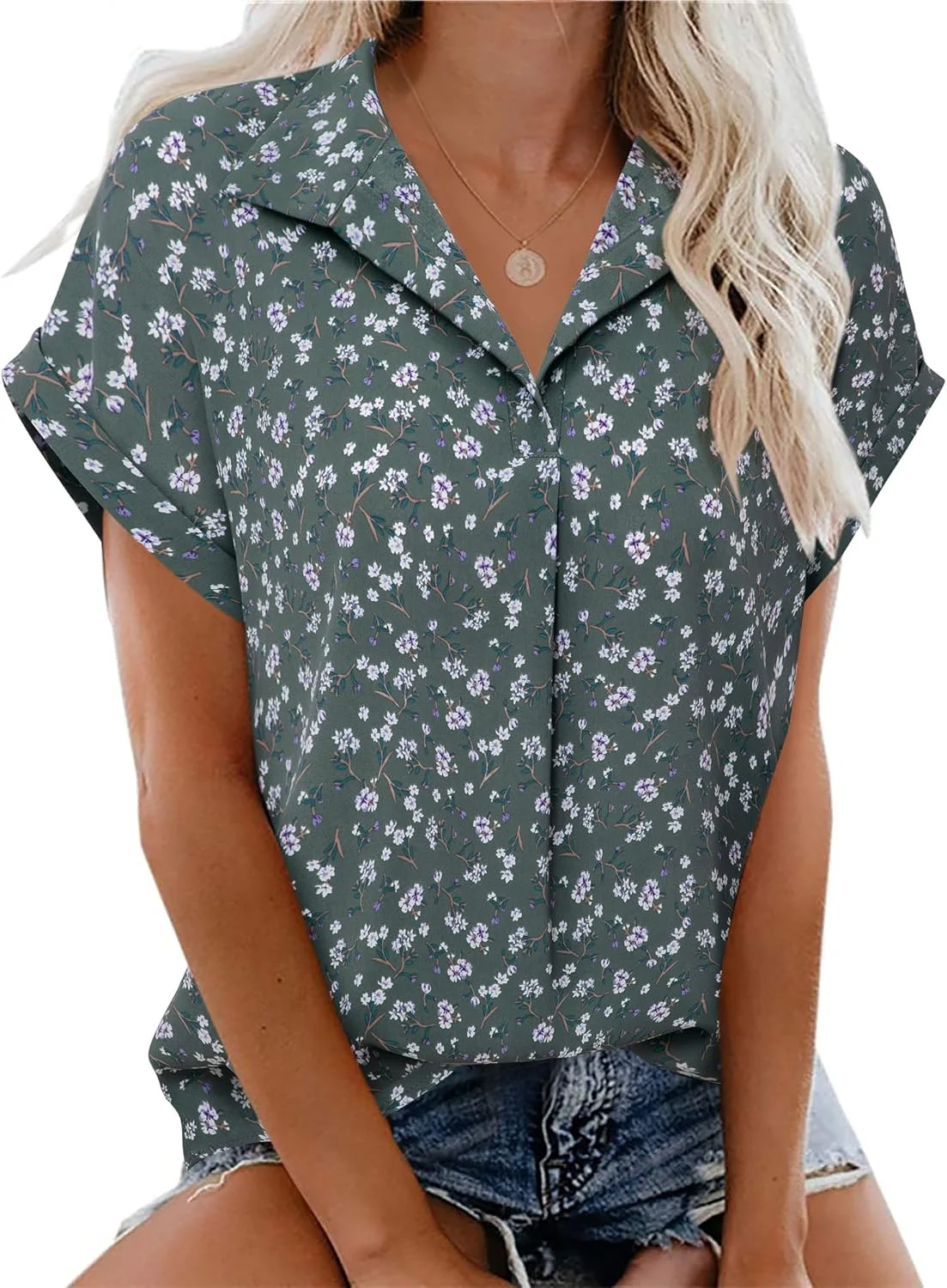 تاپ زنانه Timeson یقه هفت طرح گلدار، بلوزهای بدون آستین و غیر رسمی از جنس شیفون